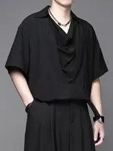 夏用カジュアルTシャツ【重ね襟・ゆったりフィット・個性的デザイン】