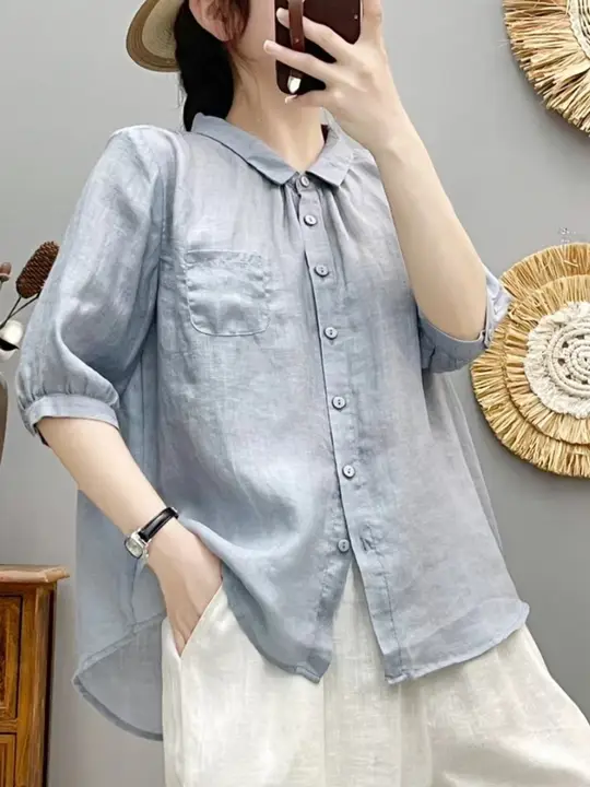 リネンブレンドの夏用中袖シャツ【カジュアル・エレガント】