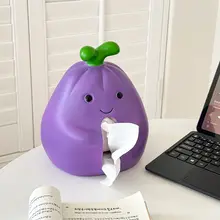 かわいいキャラクターのナス型ティッシュボックス【おしゃれなデスクトップ装飾】