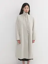 リネンコットン製のロングトレンチコート【ドローストリングデザイン・ルーズフィット】