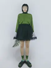 ネットメッシュスカート ハーフスカート ショート 小柄 高ウエス ト Aライン 細見え ブラック デザイン感 春夏 新作