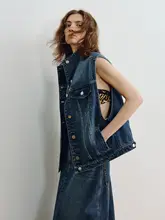 デニム トップスとスカートのカジュアルスタイル【立襟デザイン・夏用・大人向け】（セットアップ対応）