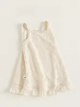 夏用 フラワー刺繍の子供用ノースリーブワンピース【可愛いデザイン・フリル付き・透かし編み】（セットアップ対応）