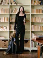優雅なレトロデザインの九分丈フレアパンツ【冬用・女性・カジュアル対応】