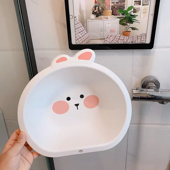 子供用プラスチック製うさぎ型洗面器【かわいいデザイン・軽量・PP素材】