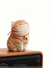 手作り木彫りの狸柄小猫のデスクトップ飾り【母の日や誕生日のギフトに最適】