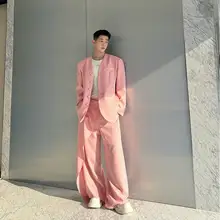 春用 デザイナーズ メンズカジュアルジャケットセット【ノーカラー・ウエスト広め・パンツ付き】