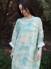 女性用フィット改良型チーパオ【中長丈・オリジナルデザイン・コットンリネン】（セットアップ対応）