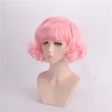 浅いピンクのショートカールウィッグ【女性用・前髪あり・コスプレ用】