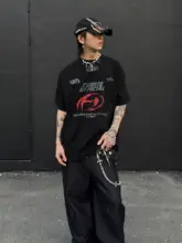 アメリカンビンテージ風 洗い加工ラウンドネック半袖Tシャツ【男女兼用・オーバーサイズ・ストリートファッション】