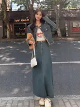 デニムジャケットとスカートのコーディネート【韓国風・ショートジャケット・スカート・春用】（セットアップ対応）