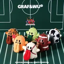 可愛いスポーツデザインのミニキャラクターキーホルダー【バスケットボール・バレーボール・ぬいぐるみ】
