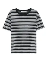 ストライプ柄の短袖Tシャツ【ブラック・カジュアル・コントラストカラー・ラウンドネック・プリントデザイン】