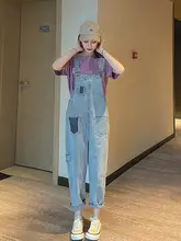 破れデニムサロペットパンツ【春夏用・ルーズフィット・ストレートライン】（セットアップ対応）