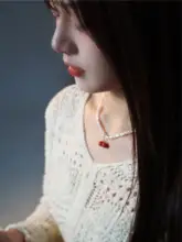 QIANTAO 天然淡水パールアクセサリー【取り外し可能・南紅さくらんぼデザイン・女性用】
