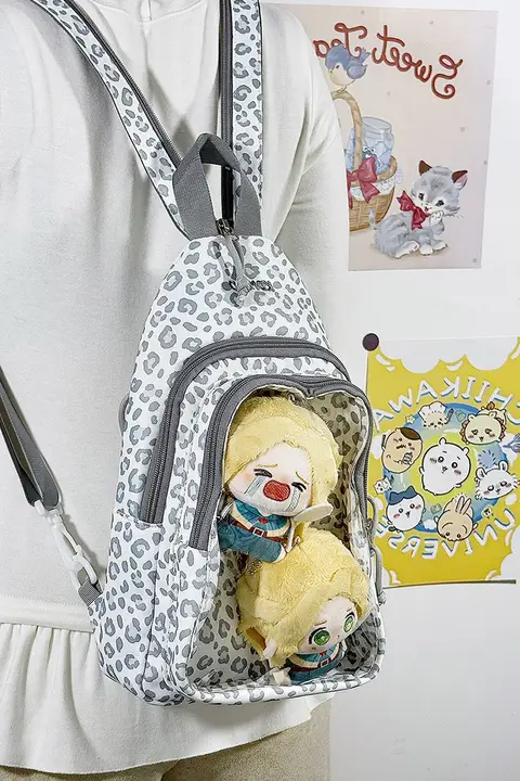 かわいいドットとヒョウ柄のデイリーバッグ【リュック・斜めがけ・胸ポケット付き】