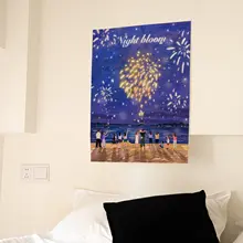 夜空に咲く幸せの花火【おしゃれな背景布・インテリアタペストリー】