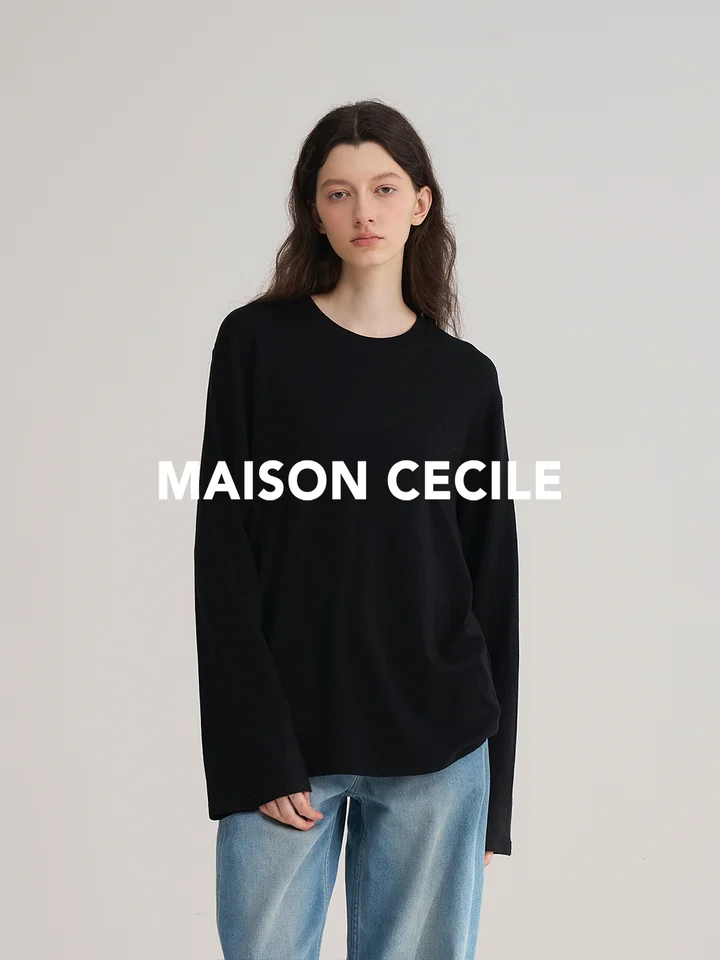 MAISON CECILE 三色 ウール混カジュアルニットトップス【ゆったりデザイン・フィット】