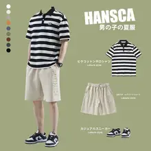 ストライプポロシャツ【夏用・フィット・ショートパンツ・短袖】（セットアップ対応）