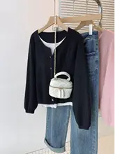 大きいサイズのカラー切替風ニットカーディガン【長袖・秋冬用・ルーズフィット】