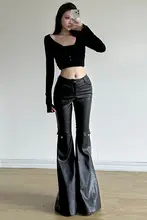 フレアパンツ レディース レザーパンツ ブラック レプタイル柄 ポケット付き バイカー ハイウエスト 着痩せ フルレングス 冬「gagaopt」