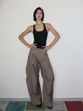 VanessaLab 低腰デザイン カーキ色 ワイドレッグパンツ【フィット・カジュアル用】