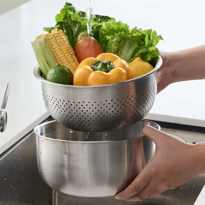 304ステンレス製ダブルレイヤー洗面器【野菜・果物用・キッチン用】