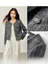 ウール混粗花柄のショートジャケット【ラウンドネック・肩パッド付き・春用】（セットアップ対応）