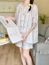 九色の甘美なフリル付き半袖ショートパンツ【全棉・二重ガーゼ・夏用・女性用・ホームウェア】（セットアップ対応）