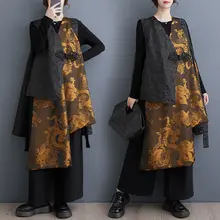 中国風デザインの無袖ベスト【大きいサイズ・重厚な仕上げ・不規則なレイヤリング】