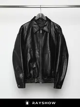 RAYSHOW ヴィンテージ風 ライチパターン ワイドフィット ショートレザージャケット