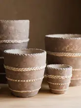 花鉢 花器 装飾置物 手作りアート 粗陶 欧風 レトロ