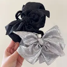 子供用シルバーリボンバンヘアクリップ【蝶結びデザイン・高級感】