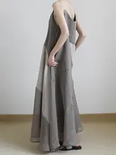 涼しげな麻素材のカラー切替キャミソールワンピース【した雰囲気・夏用・ルーズフィット】