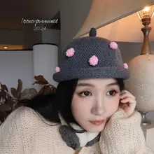 可愛い個性的なボンボンデザインのニット小型ハット【多色展開】