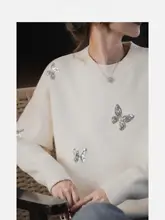 ニット レディース ウール 刺繍 スパンコール 丸首 ゆったり 着回し 秋