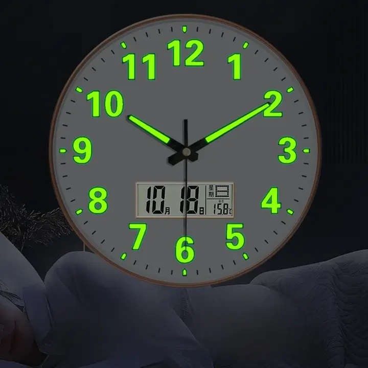 自動時刻調整 夜光壁時計【寝室用・電波時計・穴あけ不要・クリエイティブデザイン】
