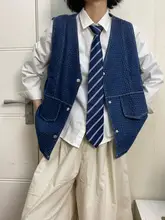紺色ストライプのレディース長尺ネクタイ【学院風・手結び・穴あけ不要・ブルー】
