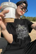 城堡刺繍Tシャツ 女性用 夏季 ゆったり 薄型 ラウンドネック 短袖 トップス