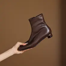 女性用 低ヒールショートブーツ【四角トゥ・マーチンブーツ・通勤・春秋向け】