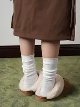 秋冬用中筒ソックス【白・ストライプ・綿100%・シンプルデザイン】