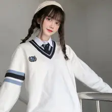 VネックJKスタイルニットソー【長袖・ゆったり・学生向け・極上の柔らかさ】