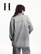 デニムシャツ レディース 長袖 胸ポケット ウォッシュ加工 ルーズ おしゃれ 秋「SEASONHIGH」