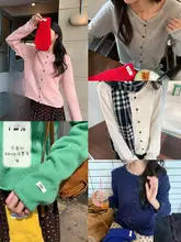 元気な少女にぴったりのカラフルなボタン付きニットカーディガン【春秋用・重ね着・柔らかい】