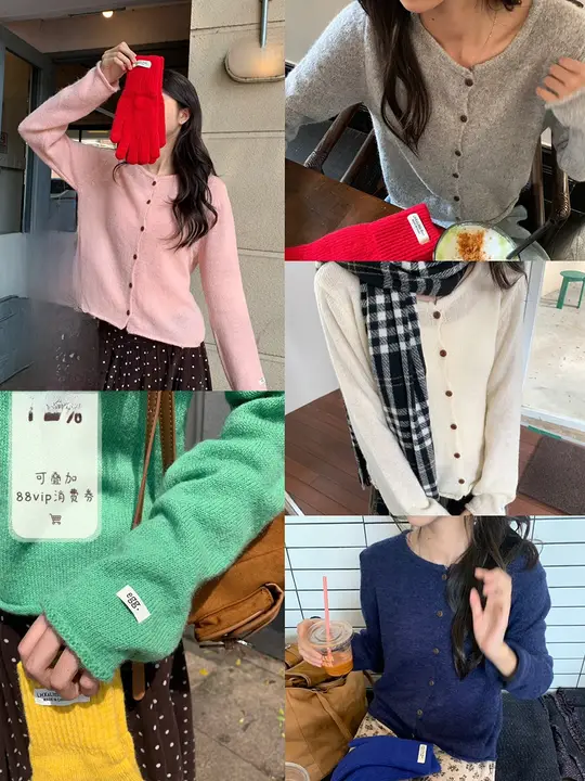 元気な少女にぴったりのカラフルなボタン付きニットカーディガン【春秋用・重ね着・柔らかい】