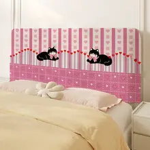 愛らしいハートと猫デザインの全包型ベッドヘッドカバー【防塵・伸縮性あり】