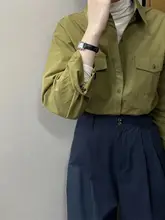 レトロなデザインの長袖シャツ【ダブルポケット・秋春用・ゆったりした厚手デザイン】