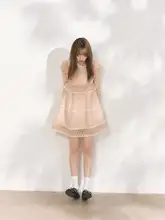 新貴族風レースパッチワークの雲シフォン襟付きハイウエストフレアドレス