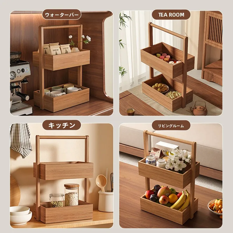 二段式木製収納ラック：おしゃれなオフィスデスクに最適な収納解決策