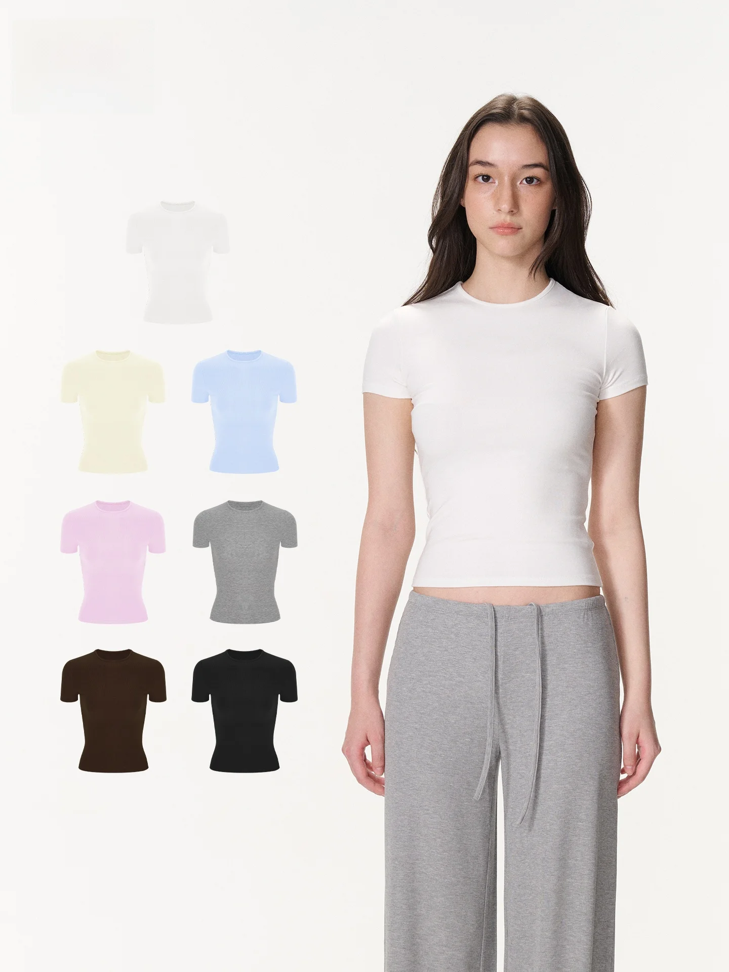 韓国系ファッションの定番アイテム：女性用夏用ニット半袖Tシャツ